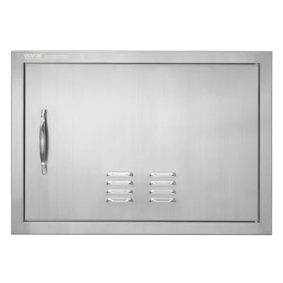 Image of VEVOR BBQ Access Door, 610x432 mm Single Outdoor Kitchen Stainless Steel Flush Mount Wall Vertical Door with Handle and vents, for Island, Grilling Station, Outside Cabinet