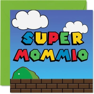 Image of Super Birthday Cards for Mom Mommio Card from Daughter Son Child, Toddler Baby 1st Mother&#039;s Day, 145mm x Video Game Gamer Fun Funny Greeting