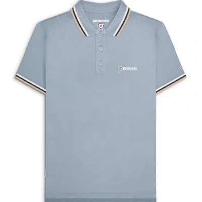 Image of Lambretta Mens Triple Tipped Polo Shirt Dusky Blue (White/Navy/Cream) 2XL