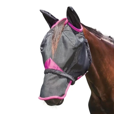Image of WeatherBeeta ComFiTec Deluxe Durable Mesh Mask with Ears &amp; Nose, Black/Purple, Cob