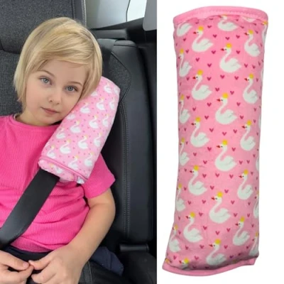 Image of HECKBO swan car Seatbelt Pillow for Children Machine Washable Girl boy Kids Soft seat Belt Cover Sleeping Pillows Protection Travel Cushion Vacation