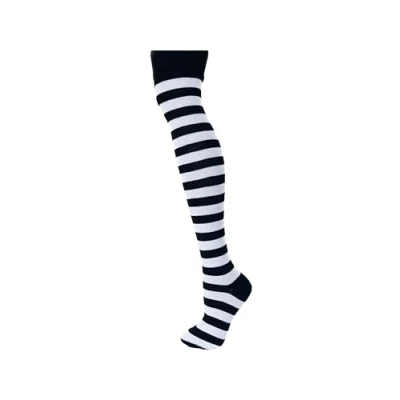 Image of macahel Black &amp; White Striped Over the Knee Socks