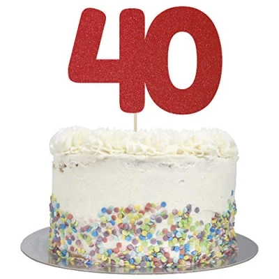 Image of Large Number 40 Glitter Cake Topper (Red Glitter)