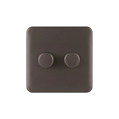 Image of Schneider Electric Lisse Screwless Deco Double Universal 2 Way Dimmer Light Switch, 250W/VA, GGBL6022CMBS, Mocha Bronze