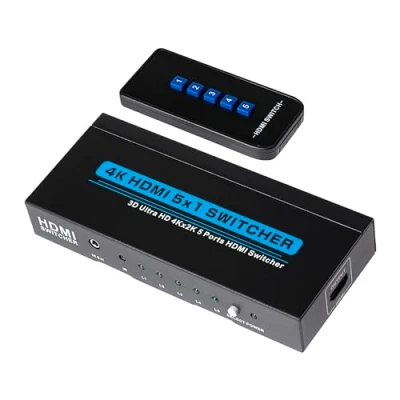 Image of Maplin HDMI Switch 5 in 1 Out, Aluminium 4K@30Hz Ultra HD 2.0 Switcher with Remote, Compatible TV Box, PS5/4, Xbox, Roku, Laptop, HDTV, Projector, Monitor