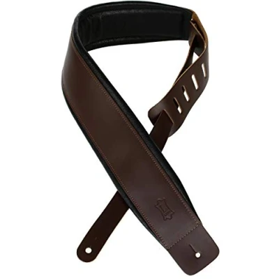Image of Levy&#039;s DM1PD‐DBR 3 inch Leather Guitar Straps ‐ Dark Brown