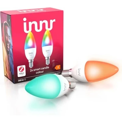 Image of Innr Zigbee E14 Smart Bulb, LED Light Bulbs White &amp; Colour, Works with Hue*, Amazon Echo 4th Gen., Alexa (Bridge Required), Candle, Dimmable, 465 Lumen, 2 Pack