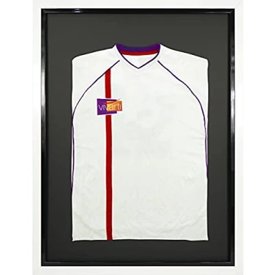 Image of Vivarti DIY Adult Standard Sports Shirt Display Frame for Football Shirt, Rugby Band Shadow Box 60 x 80cm Gloss White Frame, Black Inner Backing Card