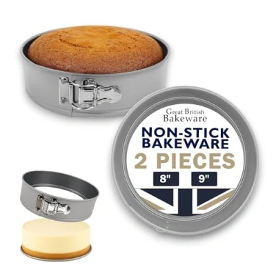 Image of Samuel Groves Non Stick Spring Form Cake Tin, Round pan with Loose Base for Easy Release, Fridge and Freezer Safe UK Made (7.5&quot; &amp; 9&quot; Set)