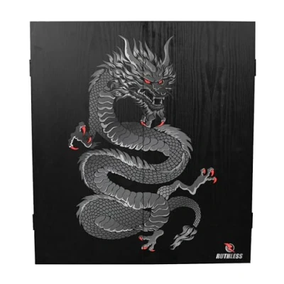 Image of RUTHLESS Dart Board Cabinet Professional Heavy Duty Square Black Dartboard Storage