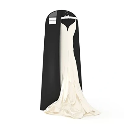 Image of HANGERWORLD 72 Inch Black Breathable Wedding Gown Dress Garment Clothes Cover Bag with Secret Internal Zipped Pocket