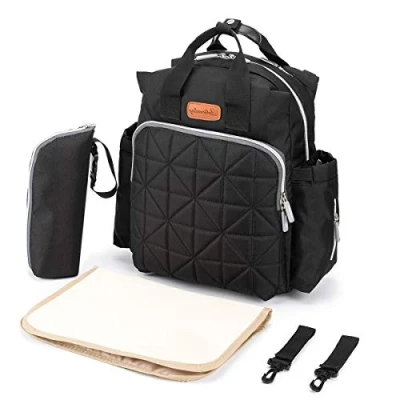 Image of SONARIN Stylish Waterproof Baby Nappy Changing Backpack with Mat,Diaper Bag,Stroller Strap,Travel Organizer,USB Interface, Large Capacity(Black)