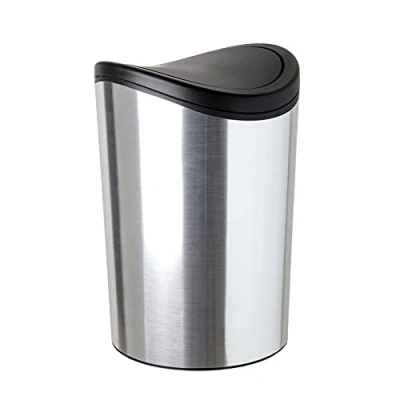 Image of TATAY Bathroom Waste Bin with Tipping Lid, 6L Capacity made of Polypropylene, BPA Free, Metallic, Measures 19 x 28 cm