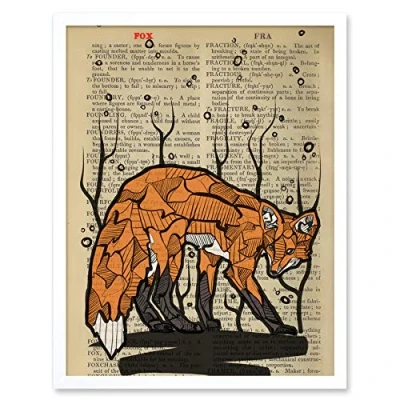 Image of Wee Blue Coo Upcycle Dictionary Fox Art Print Framed Poster Wall Decor 12x16 inch