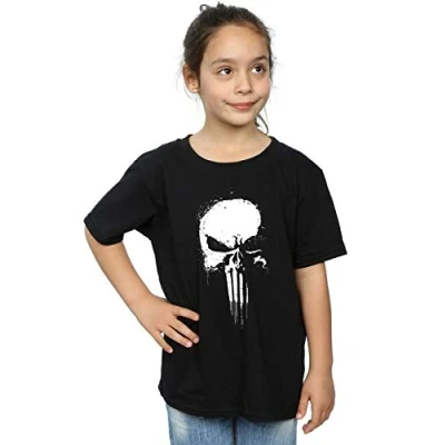 Image of Marvel Girls The Punisher Spray Skull T Shirt Black 12 13 Years