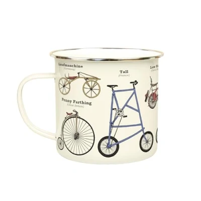 Image of Gift Republic Bicycle Enamel Mug, Outdoor Camping 500 ml Metal Coffee Cup Men&#039;s Bike Print