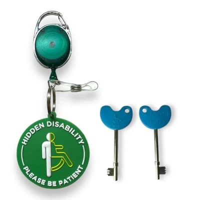 Image of Hidden Disability Visual Awareness Disc Tage with Retractable Badge Reel &amp; Compatible NKS/Radar UK Disabled Toilet Key