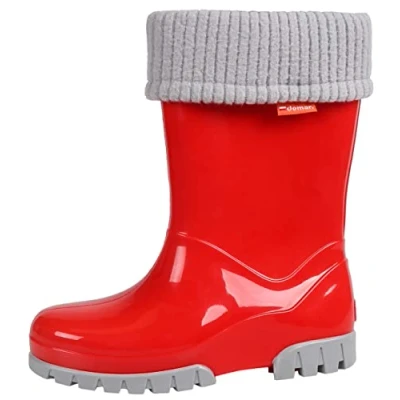 Image of Demar Toddlers Kids Boys Girls 2 10yrs Wellies Rain Boots Children Wellington Warm Lined (Red, 12/12.5 UK Child, numeric_12)
