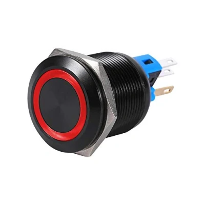Image of 22mm 12V LED Waterproof Self locking Latching Push Button Switch (Red LED)