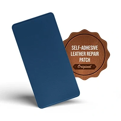 Image of MastaPlasta Self Adhesive Premium Leather Repair Patch. Blue 20cm x 10cm (8in 4in).Instant Upholstery Quality Patch for Sofas, Car Interiors, Bags, Vinyl &amp; More