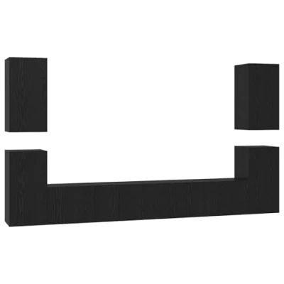Image of vidaXL TV Cabinet with Shelf Other Storage Door 7 pcs Black oak Engineered wood