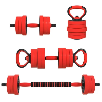 Image of SPORTNOW 4 in 1 Adjustable Weight Dumbbells Set, Used as Barbell, Kettlebell, Push up Stand, Free Weights Set for Men and Women Home Gym Training, 20KG, Red