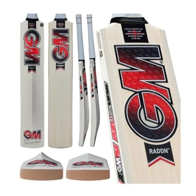 Image of Gunn &amp; Moore GM Cricket Bat Radon Prime English Willow DXM, ToeTek, Grained DuraCover Harrow Size Suitable for Players 163 168cm / 5&#039; 4&quot; 6&quot;