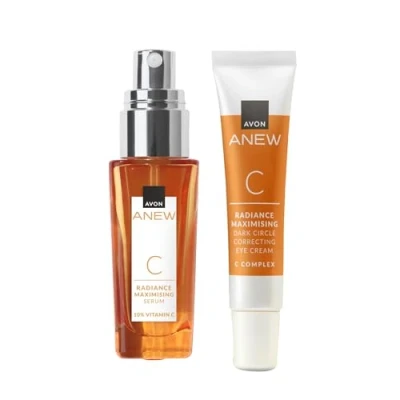 Image of Avon Anew Radiance Maximising Serum 30ml + Vitamin C Eye Cream Set 15ml +, Brightens Dull and Tired Looking Skin, Ultimate Skincare Duo, Powered by Antioxidants, Cruelty Free