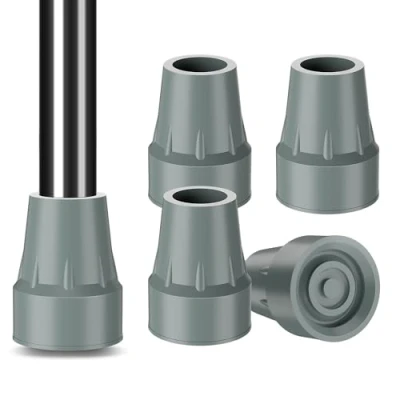 Image of supregear 7/8&quot; (22 mm) Cane Tips, 4 pcs Replacement Crutch Tips Thickened Rubber with Non Slip Extreme Grip, Easy Installation, Ideal for Canes, Crutches, and Walking Sticks, Grey