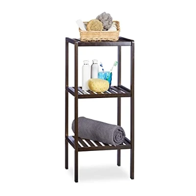 Image of Relaxdays Bamboo Bathroom 3, 80 x 34.5 33 cm, Colorful Shelving Unit for Children, Kitchen Rack, Brown, cm