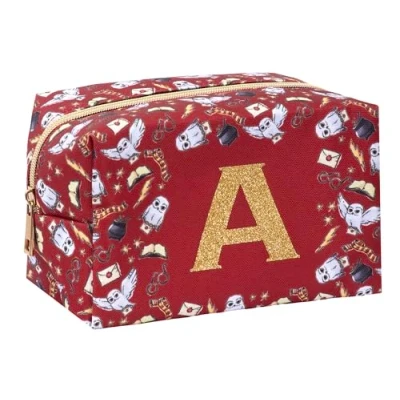 Image of Harry Potter Personalised Hogwarts Glitter Letter Large Make Up Bag Toiletry Travel Cosmetic for Girls Burgundy