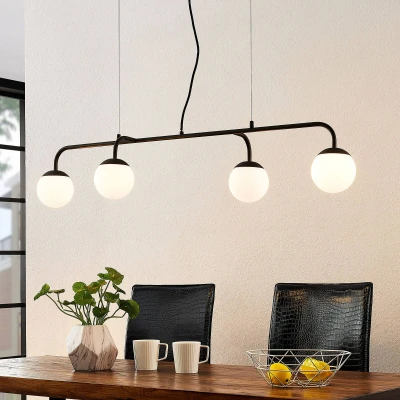 Image of Lucande pendant light Rama, black, iron, glass, 112 cm long