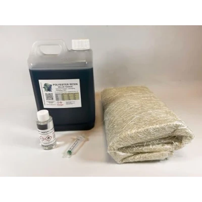 Image of Swindon Composite Supplies : Fibreglass Resin Repair Kit 2 Sq M of Matting, 2.5 kg Polyester Value GRP, Roofing, Ponds, Laminating by