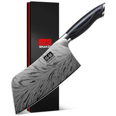 Image of SHAN ZU Professional Cleaver Knife 18cm Japanese Powder Steel 63 HRC Chef Razor Sharp 12 Edge Vegetable Chopper with Pakkawood Handle Kitchen Utility Knives for Meat, Fish, Vegetables