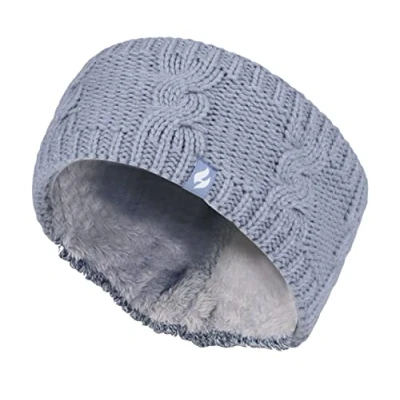 Image of Heat Holders Ladies Thick Cable Knitted Fleece Lined Thermal Winter Empty Skull Ear Warmer Headband (One Size, Dusky Blue)