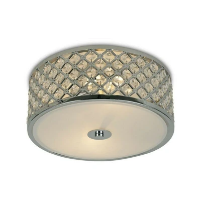 Image of Sasha 2 Light E14, Flush Ceiling Light, 300mm Round, Polished Chrome with Crystal Glass And Opal Diffuser