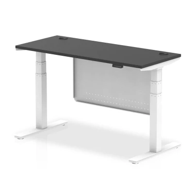 Image of Air 1400x600 Height Adjustable Desk Black CP White Leg Modesty Panel