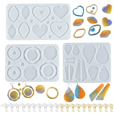 Image of Yayatty Earring Resin Molds, 3 Pack Jewelry Silicone Molds with Hooks and Jump Rings for Epoxy Casting, Pendant Key Chains