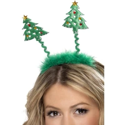 Image of Smiffys Christmas Tree Boppers, Green on Headband, Fancy Dress Accessory, Xmas Up Accessories