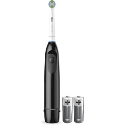 Image of Oral Pro Battery Power Toothbrush, Black, Operated with 2 Batteries and Precision Clean Brush Head Removes More Plaque