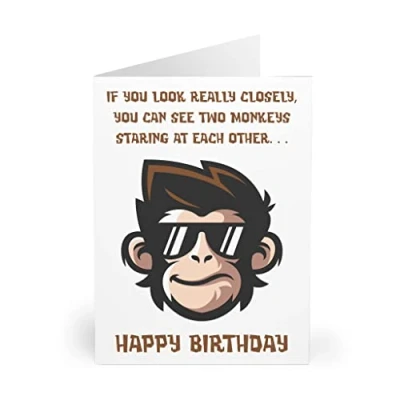 Image of Funny Monkey Happy Birthday Card Humorous Optical Illusion Design, Laugh Out Loud Wishes, Blank Inside for Personalized Message