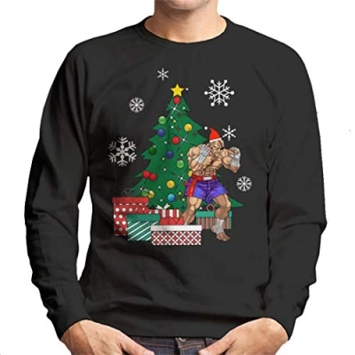 Image of Cloud City 7 Sagat Around The Christmas Tree Street Fighter Men&#039;s Sweatshirt Black
