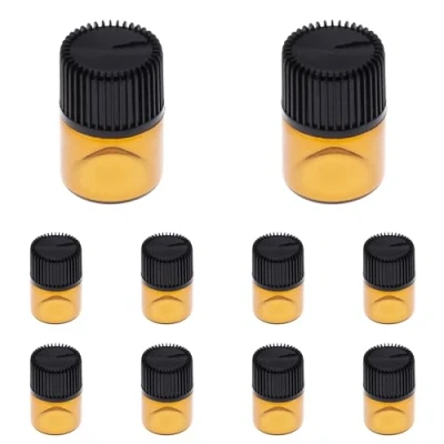Image of Mgoodoo 10PCS Amber Glass Bottles,Small Sample Essential Oil Travel Liquid Bottle,Refillable Cosmetic Empty Bottle，for Oils Perfumes Chemistry Lab Aromatherapy