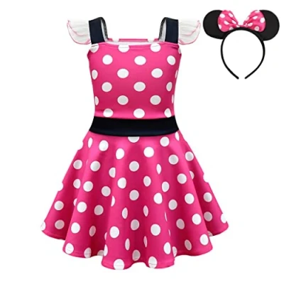 Image of Lito Angels Minnie Mouse Fancy Dress Up Costume with Headband Birthday Party Outfits Kids Girls Age 3 4 Years, A Hot Pink