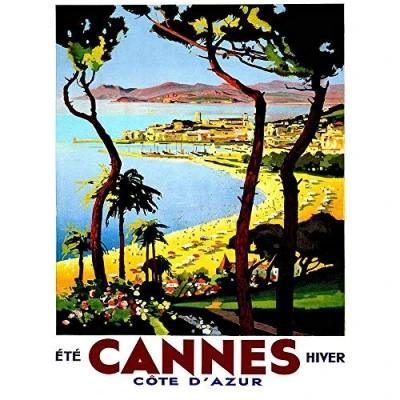 Image of Wee Blue Coo Travel Tourism Cannes Cote D&#039;Azur Beach Film Festival France Advert Art Print Poster Wall Decor 12X16 Inch