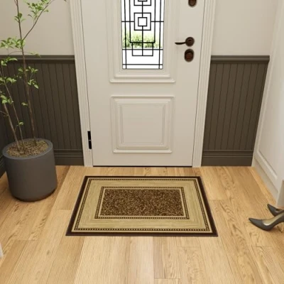 Image of Ottomanson Ottohome Collection Contemporary Bordered Design Rubberback Area Rug, 67 cm x 90 cm, Brown