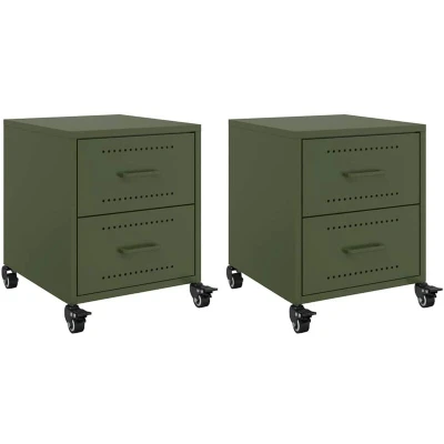 Image of vidaXL Bedside Cabinets 2 pcs Olive Green 36x39x43.5 cm Steel