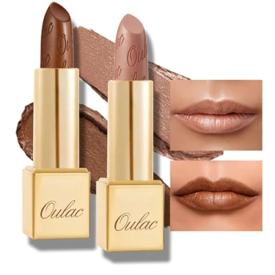 Image of OULAC Metallic Shine Glitter Lipstick Set, Nude High Impact Lipcolor, Lightweight Soft and Ultra Hydrating, Long Lasting, Vegan 08+10