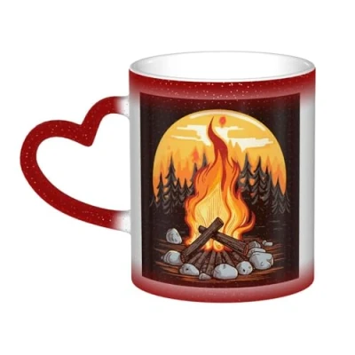 Image of VducK Bonfire Print Colour Changing Mug 11oz Personalised Magic Tea Cup Ceramic Coffee Heat Activated
