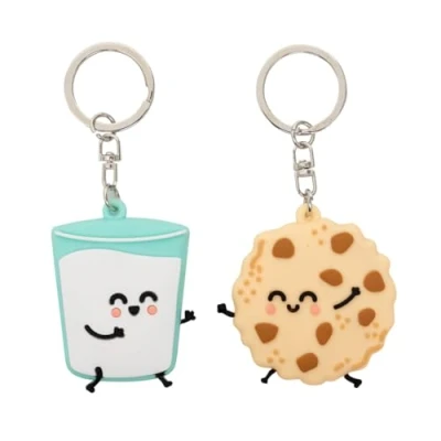 Image of Mr. Wonderful Set of 2 keyrings Glass milk and cookie, multicoloured, Estandar